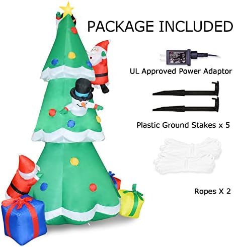 8Ft Karácsonyi Felfújható Fa Dekoráció, Beépített LED, Felrobbantani Felfújható Fa, 3 Ajándék Doboz,2 snowmans 2 Mikulás