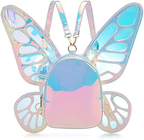 ENJOININ Női Lézer Holografikus Hátizsák Pillangó Angyal Szárnyak Alkalmi Daypack válltáska (Lézer Fénye Kék)