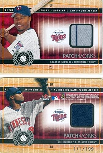 Torii Vadász & Shannon Stewart játékos kopott jersey-i javítás baseball kártya (Minnesota Twins) 2005 Fleer Patchworks 4823