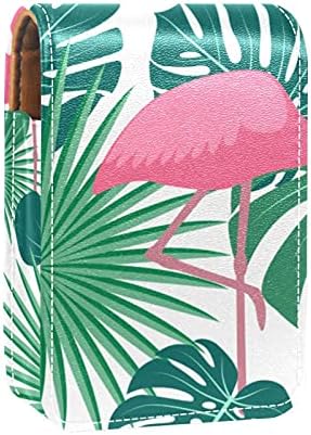 Smink Rúzs Esetében Kívül Flamingo Trópusi Palm Dzsungel Monstera Levelek Hordozható Rúzs Szervező A Tükör Női Mini Smink