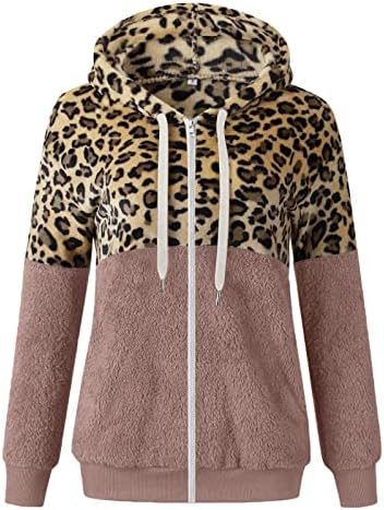 Női Kabátok Téli Leopárdmintás Patchwork Cipzáras Zseb Felső Plüss Pulóver Kabát Kabát
